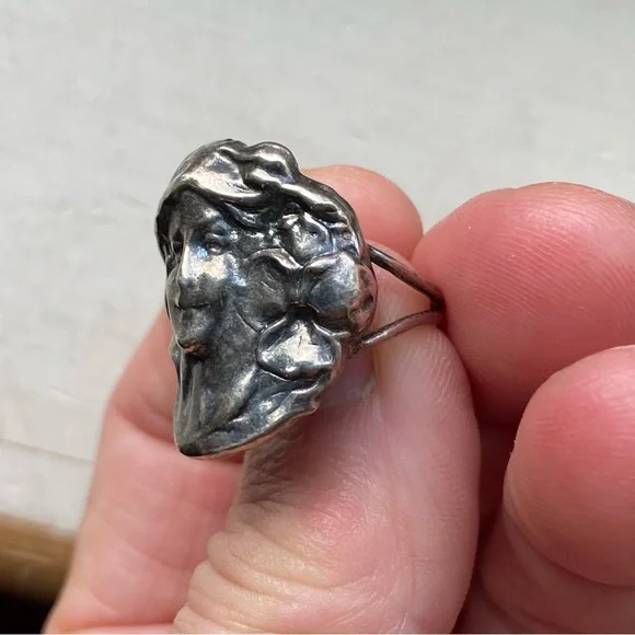 Sterling art nouveau portrait ring - Picture 10 of 10